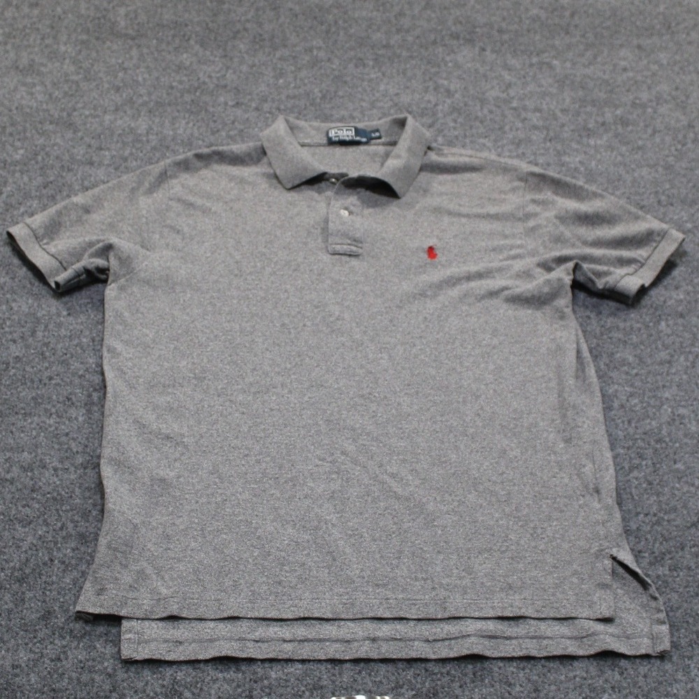 Polo Ralph Lauren‎ Men's Gray Heathered Short Sleeve Polo Shirt L/G Damaged